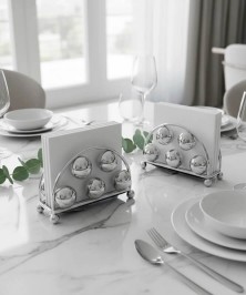 ZEYVE SILVER BEAD MODEL NAPKIN HOLDER, 2 PIECES, 13x9x7cm